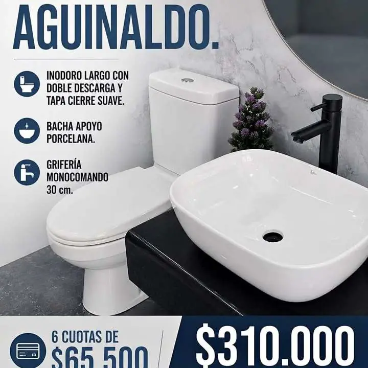 Inodoro depósito tapa cierre suave Bacha loza con grifería Negra