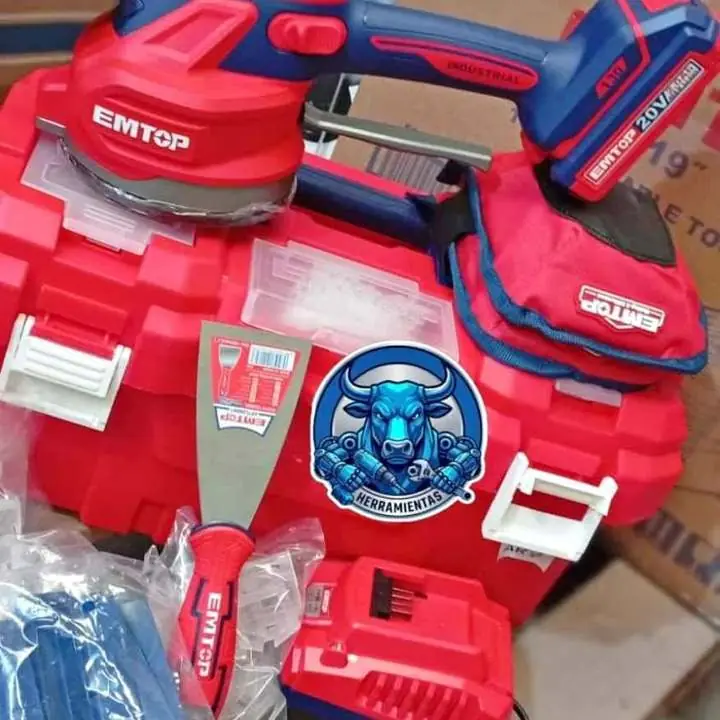 Ventosa Vibradora para Cerámica 20V Incluye Caja, Espátula Accesorios y Rodilleras EMTOP
