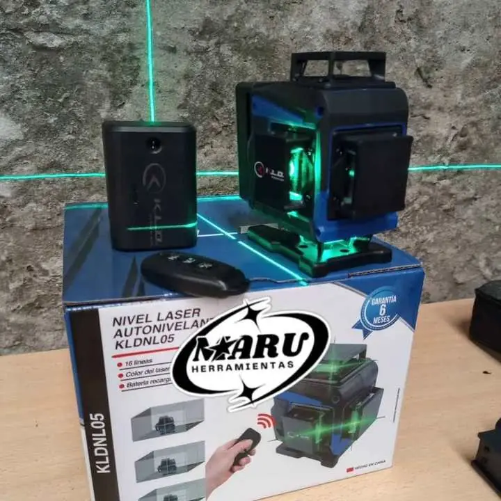 Nivel laser Autonivelante 3 planos Luz verde con control remoto y batería recargable KLD