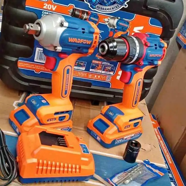 Combo Wadfow 20V brushless taladro 62NM llave de impacto 330NM con 2 baterías y cargador