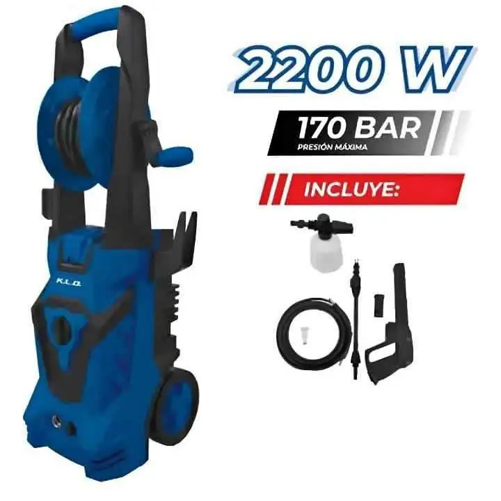 Hidrolavadora de Alta Presión 2200wts 170bar con ruedas, accesorios y botella para espuma kld