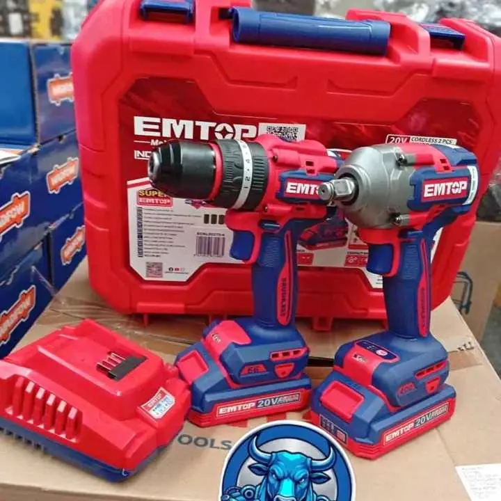 Combo 20V brushless emtop taladro 66NM y llave de impacto 405NM con 2 baterías y cargador
