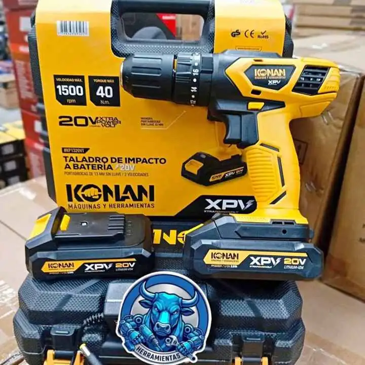 Taladro de Impacto 20V 40NM 13mm incluye 2 Baterías y Cargador KONAN