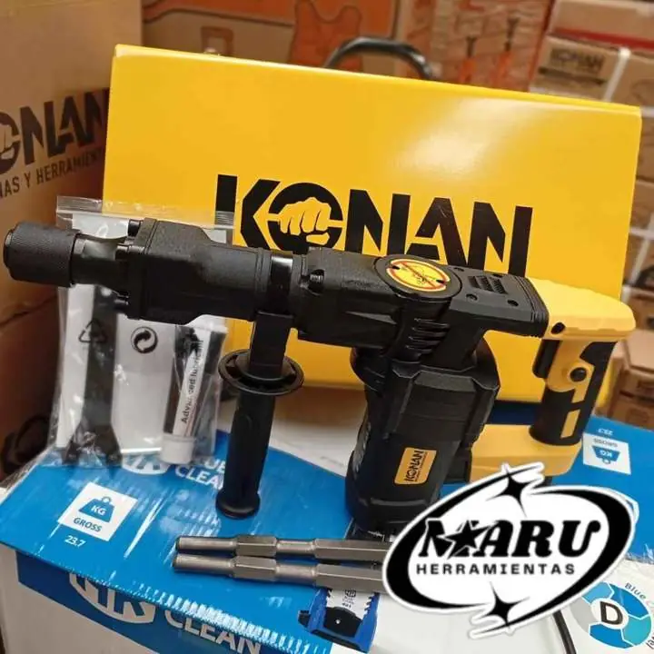 Martillo demoledor de mano HEXAGONAL 1100wts 15j Incluye cinceles y maletín metálico KONAN