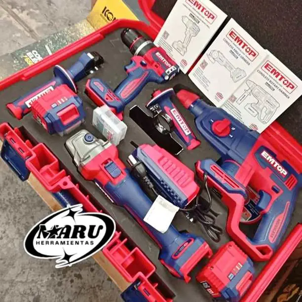 Combo emtop 3 EN 1 20V MARTILLO + AMOLADORA + TALADRO incluye 2 baterías y cargador