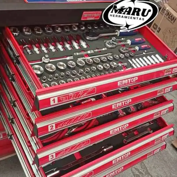 Gabinete con herramientas 328PZS 7CAJONES, llave de seguridad ideal para taller mecánico emtop