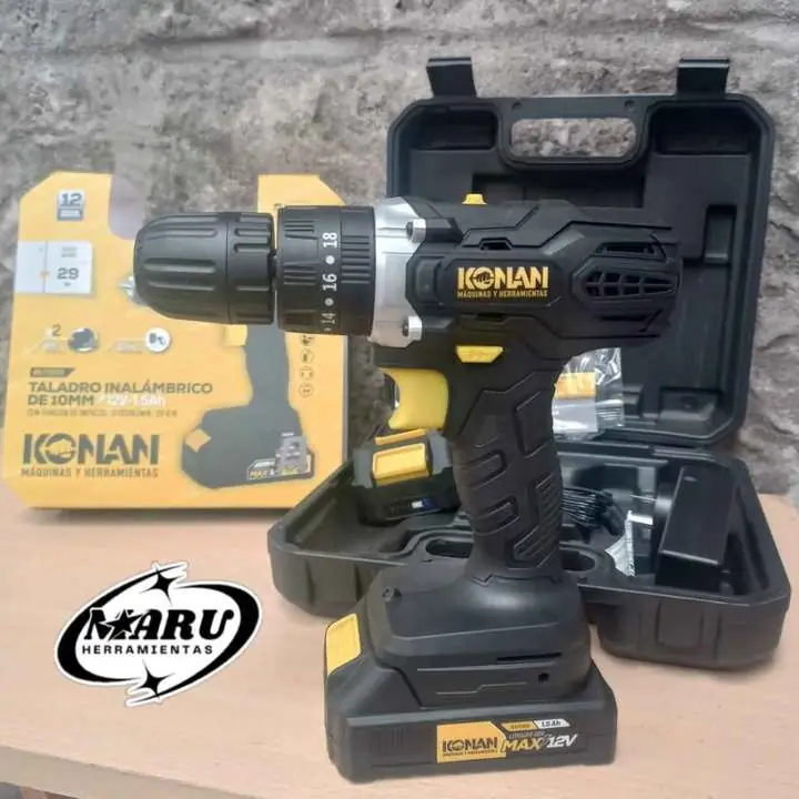 Taladro inalámbrico 12V 10mm incluye 2 baterías y cargador KONAN