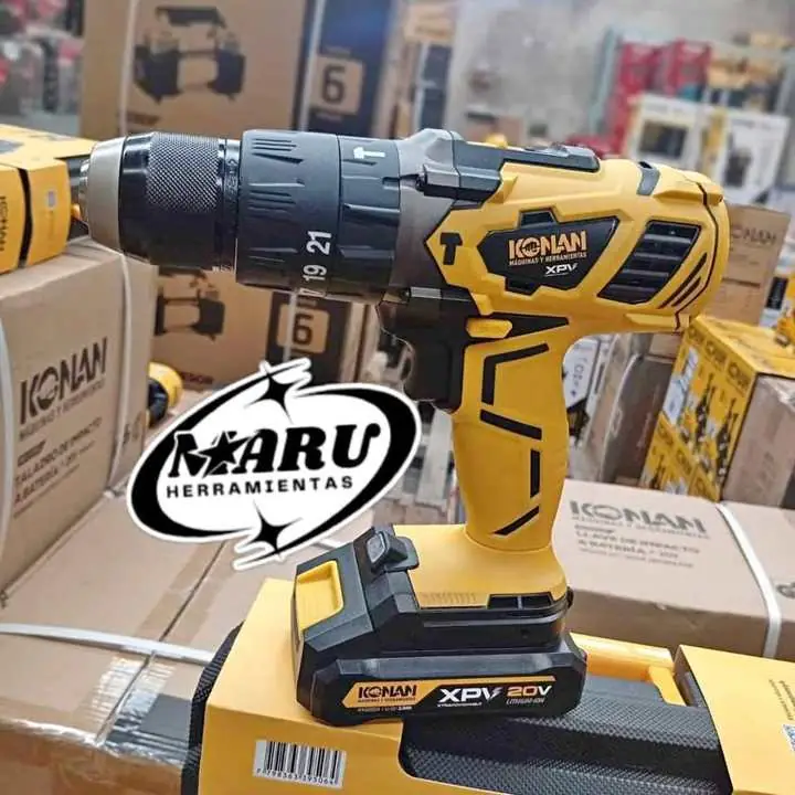Taladro de impacto a batería 20V 62NM Mandril METALICO 13mm/2 baterías y cargador KONAN