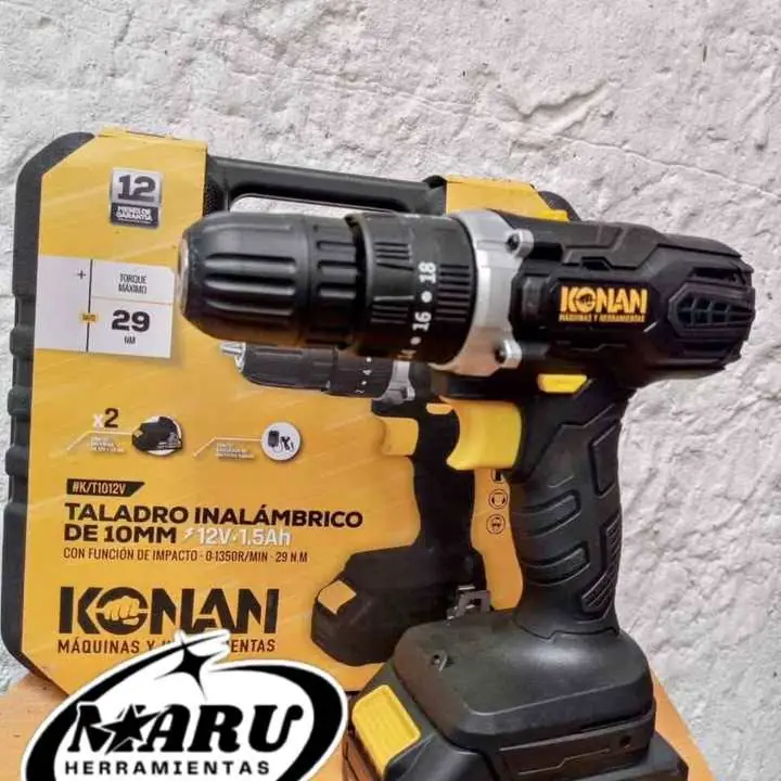 Taladro inalámbrico 12V 10mm incluye 2 baterías, cargador y maletín KONAN