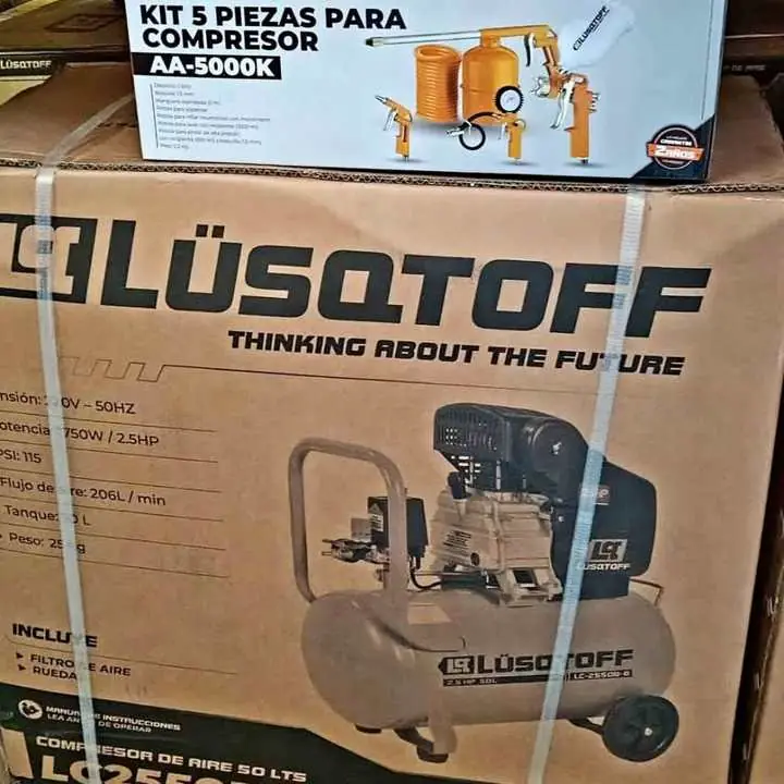 Compresor de aire 50Lts 2.5Hp con kit de 5PUEZAS LUSQTOFF