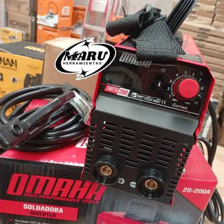 Soldadora INVERTER 200amp incluye pinzas y cepillo de Acero OMAHA