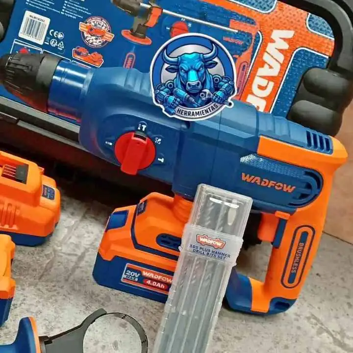 Rotomartillo 20V sds plus 26mm 4 Funciones Incluye 2 Baterías 4ah y Cargador Wadfow