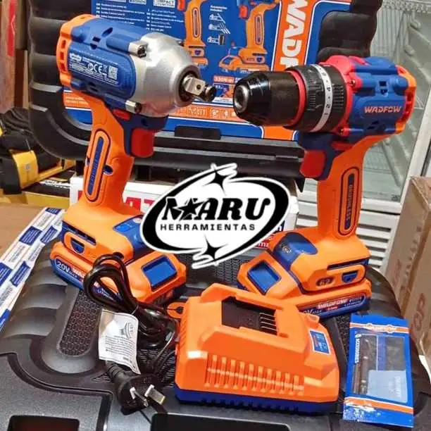 Combo inalámbrico taladro de impacto 62NM llave de IMPACTO330NM 2 baterías y cargador Wadfow