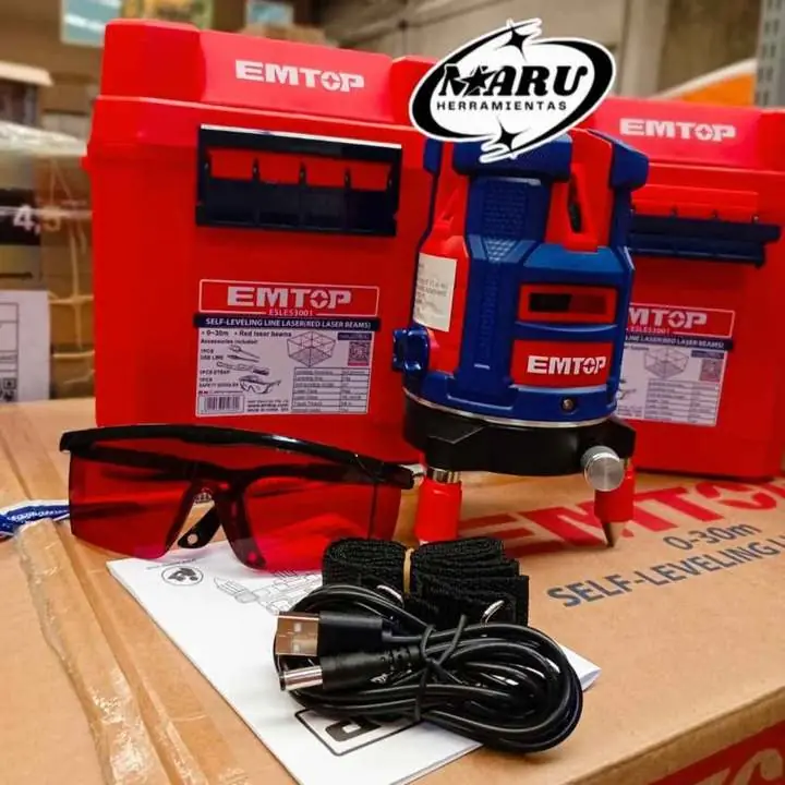 Nivel láser autonivelante luz roja 5 LINEAS rango 30Mts EMTOP