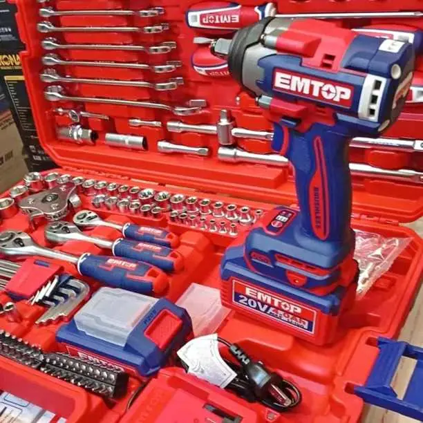 SET 172 pzs llave de impacto 550NM herramientas manuales incluye 2 baterías y cargador EMTOP