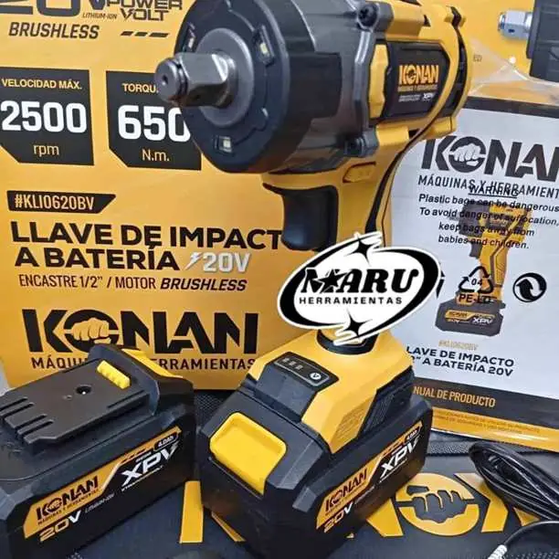 Llave de impacto 650NM 20V encastre de 1/2" BRUSHLESS /con 2 baterias 4ah y cargador KONAN