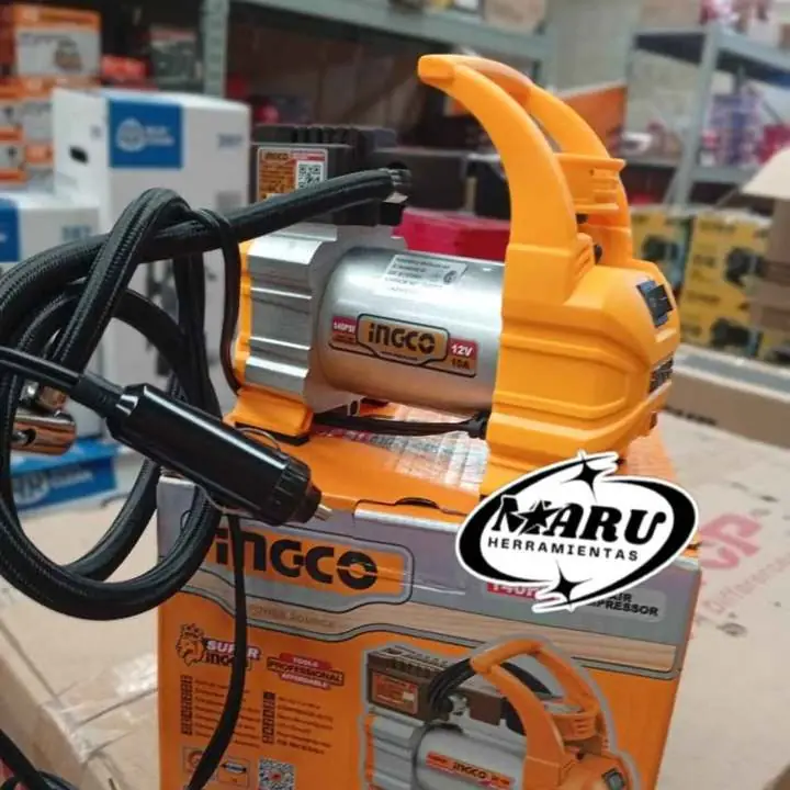 Mini compresor de aire 12V 140PSI 10BAR /incluye adaptadores Ingco