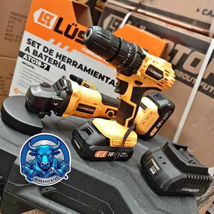 Combo Inalámbrico 18V lusqtoff taladro y amoladora incluye 2 baterías y cargador