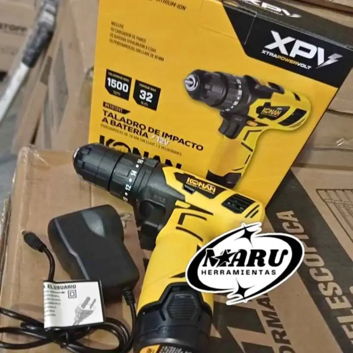 Taladro de impacto a batería 12V Mandril 10mm Incluye 1 Batería y Cargador de pared konan y