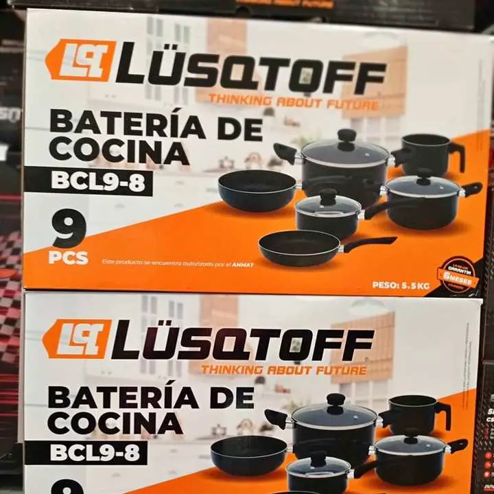 Batería de Cocina 9Pzs Mat. Aluminio y base anti adherente LUSQTOFF