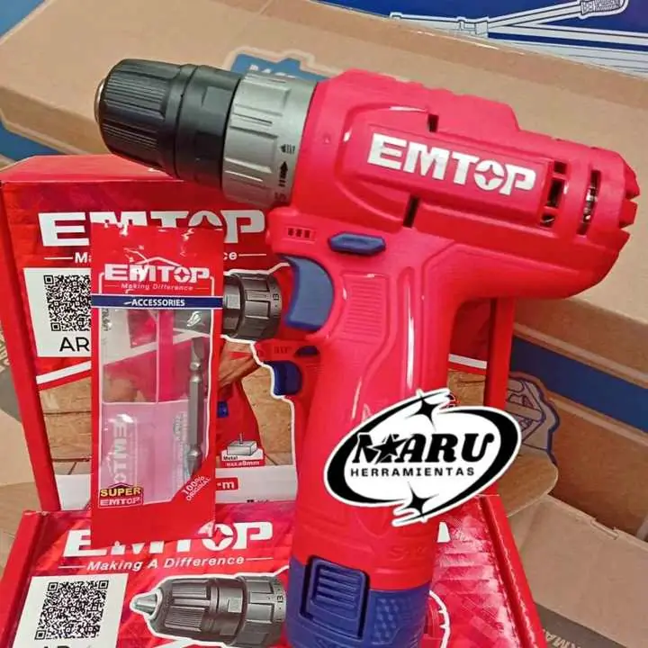 Taladro inalámbrico 12V 20NM incluye 1 Broca y 1 Batería EMTOP