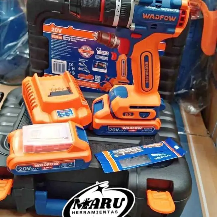 Taladro de Impacto Inalámbrico BRUSHLESS 20V 82NM INCLUYE 2 baterías y cargador Wadfow