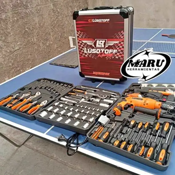 Maletín con herramientas 107Pzs con Taladro Percutor 710wts 4 Bandejas super completas LUSQTOFF