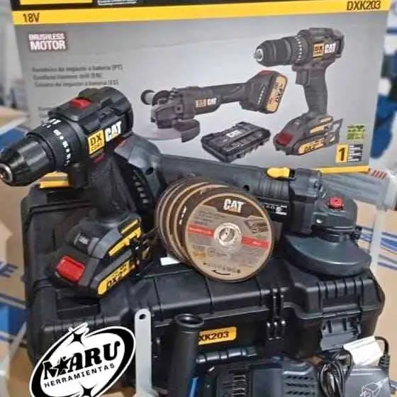 Taladro percutor 18V50NM + amoladora 18V 115mm/CON 2 baterías 2ah 4ah y cargador cat