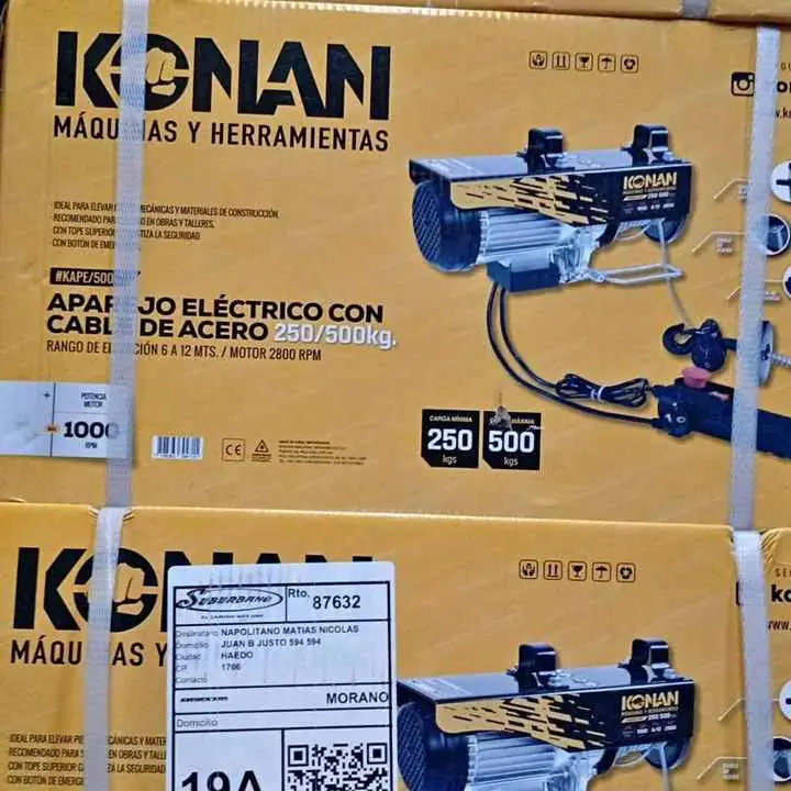 Aparejo Electrico 500Kgs 1000wts cable se acero konan