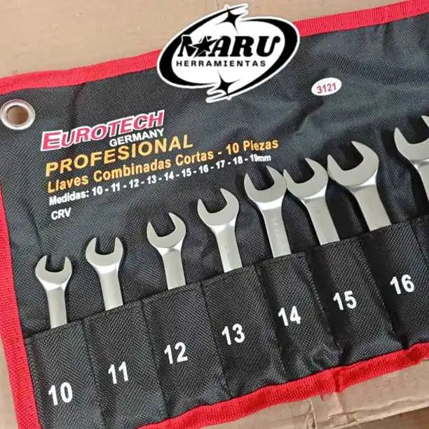 Juego de Llaves Combinadas cortas 10-19mm 10Pzs EUROTECH