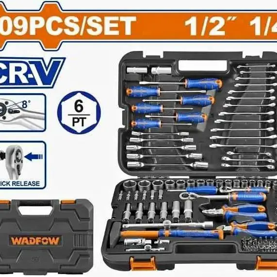 Juego de Herramientas Surtidas 109Pzs con tratamiento Térmico ideal mecanica Wadfow
