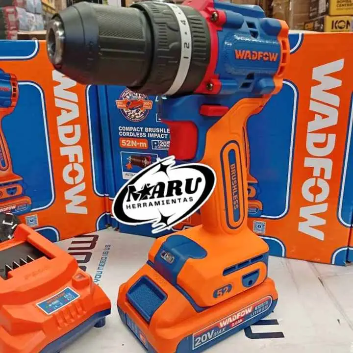 Taladro de impacto a batería 20V 52NM BRUSHLESS Incluye 1 Batería, Cargador y Accesorios Wadfow