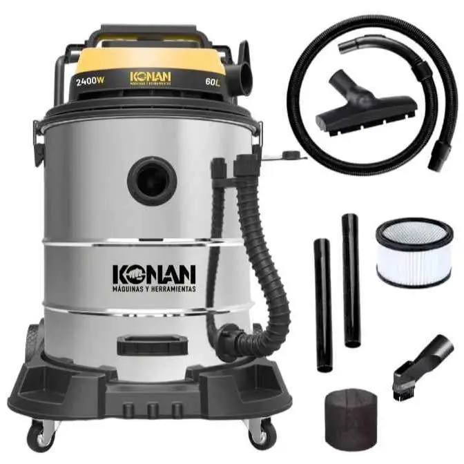 Aspiradora y Sopladora Industrial 2400w 60L(2 Motores) con accesorios/ Aspira polvo y liquido KONAN