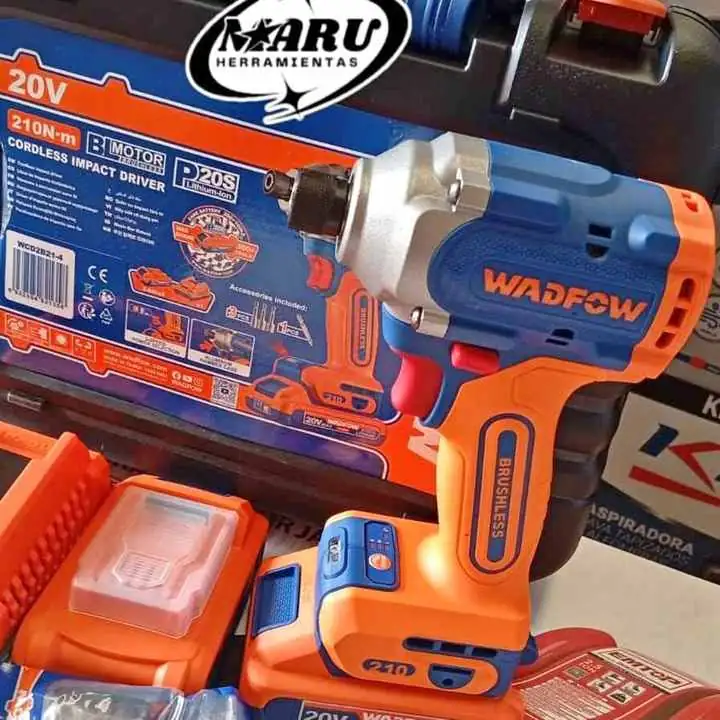 Taladro Atornillador de Impacto 20V 210NM Incluye Accesorios, 2 Baterías y Cargador Wadfow