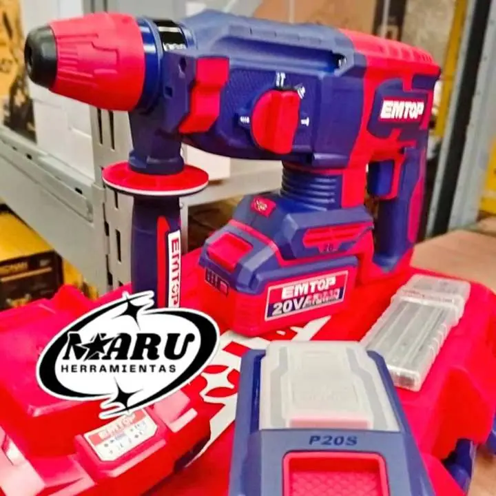 Rotomartillo Inalámbrico 20V Incluye 2 Baterías, Cargador, 3 Brocas y Cincel