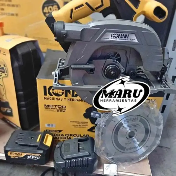 Sierra Circular a batería 20V 185mm BRUSHLESS/Incluye 1 Disco, 1 Batería 4ah y cargador KONAN