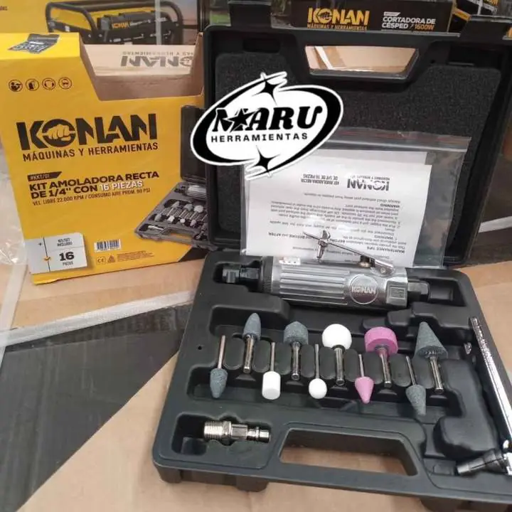 Kit amoladora recta 1/4" con 16 Pzs KONAN