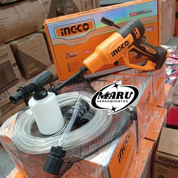 Hidrolavadora a batería 20V incluye 1 batería, cargador rápido y accesorios Ingco