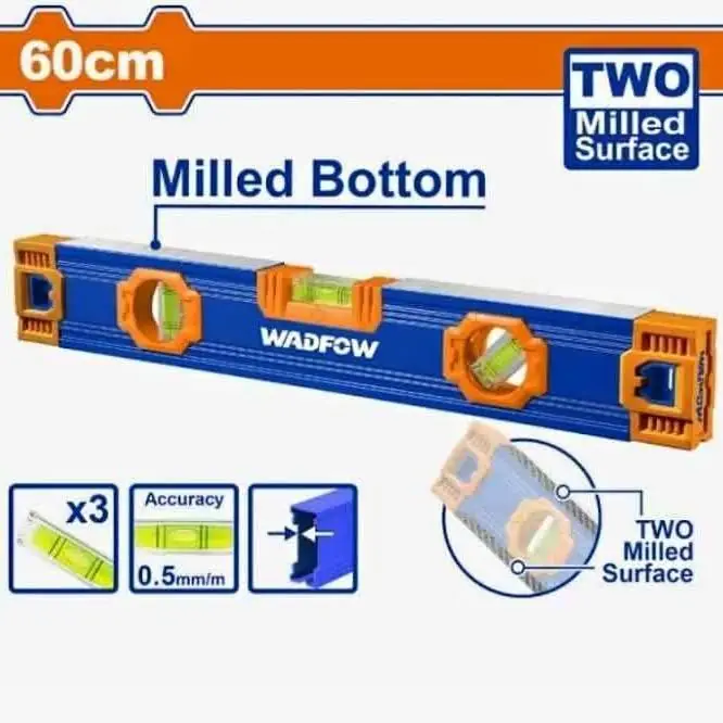 Nivel de Mano Aluminio 3 Burbujas 60cm Wadfow