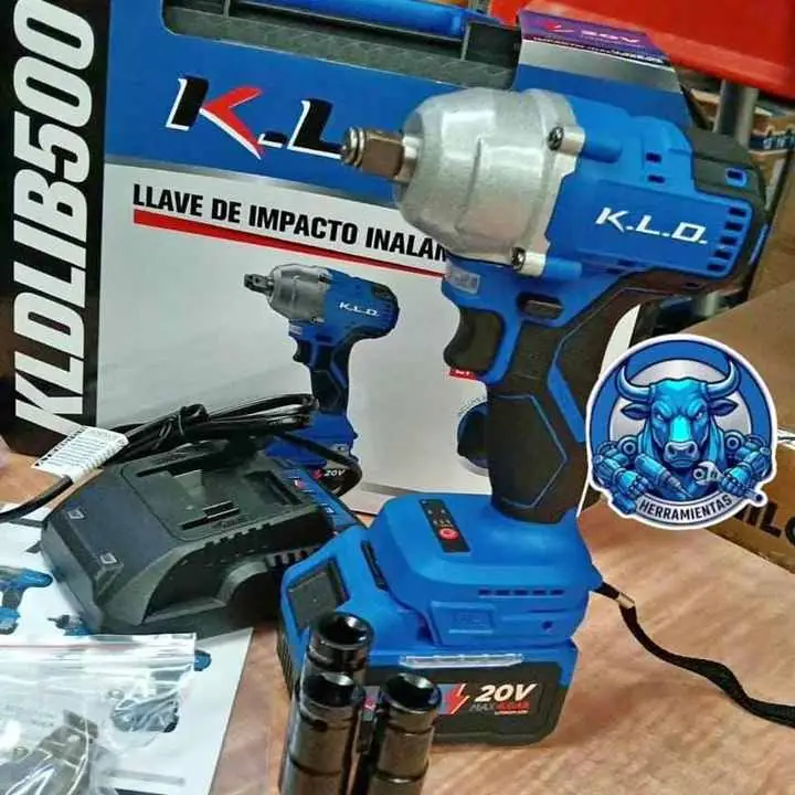 Llave de impacto a Batería 20V 500NM Incluye 1 Batería 4ah, Cargador, Tubos y Maletín KLD
