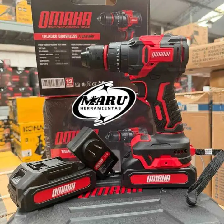 Taladro BRUSLHESS a batería 20V incluye 2 baterías y cargador/con fcion reversa omaha