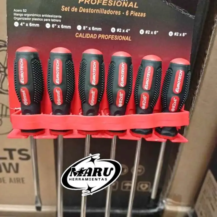 Juego de Destornilladores con Soporte 6Pzs Mat. Acero Cromo Vanadio EUROTECH
