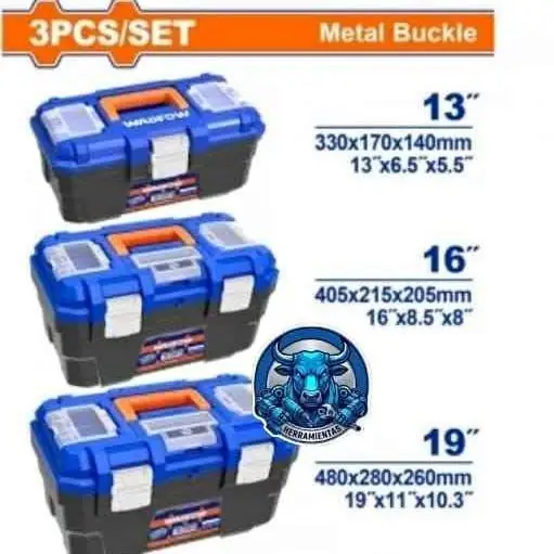 Set Juego de Cajas de Herramientas 3 Piezas 13" 16" 19" cada Caja con su Bandeja Wadfow