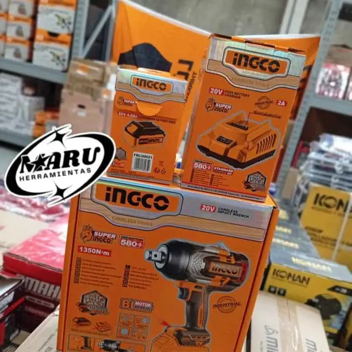Llave de impacto inalámbrica 20V 1350NM brushless incluye 1 BATERÍA 4a y cargador rápido Ingco