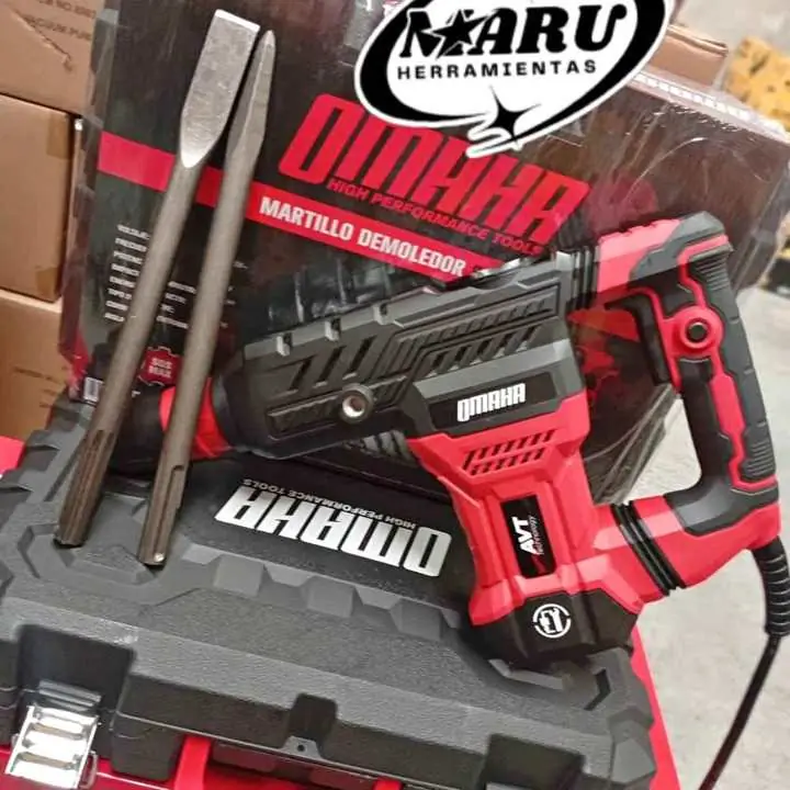 Martillo Demoledor de Mano sds max 1300wts 18j Incluye cinceles y maletín OMAHA