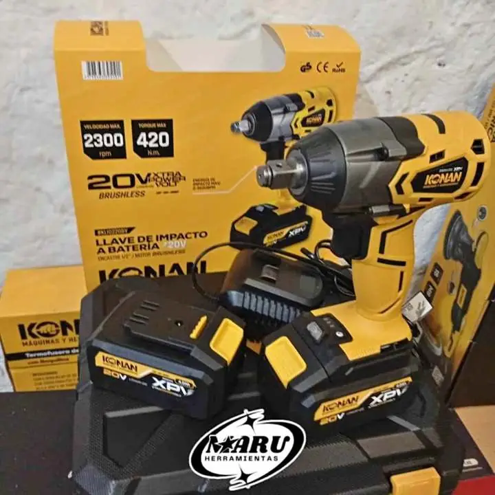 Llave de impacto a batería 1/2" 420NM BRUSHLESS Incluye 2 baterías y cargador KONAN