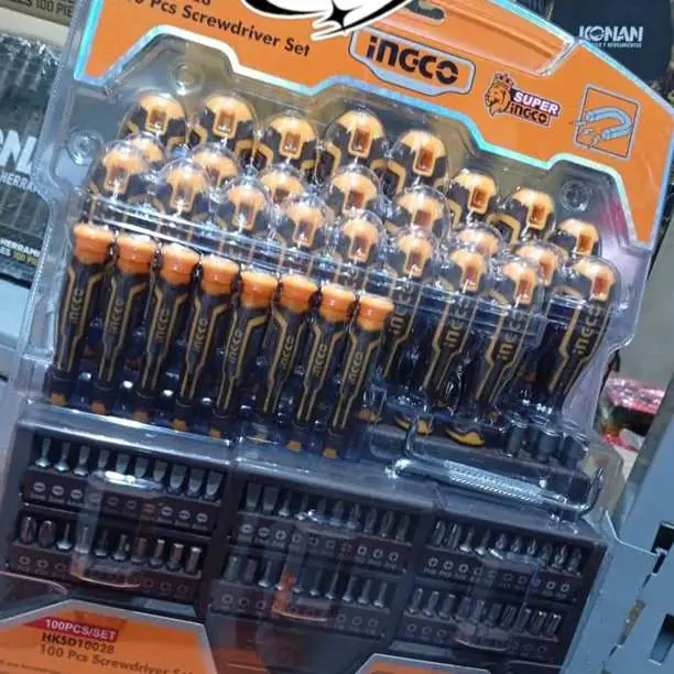 Set de destornilladores surtidos x 100 Pzs ph, pz, plano, torx Ingco