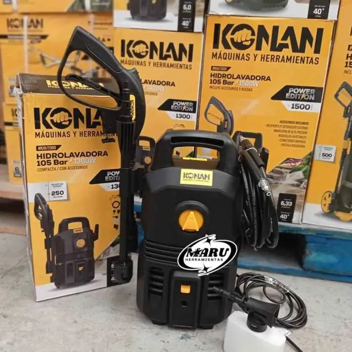 Hidrolavadora 1300wts 105bar con deposito para DETERGENTE/incluye accesorios KONAN