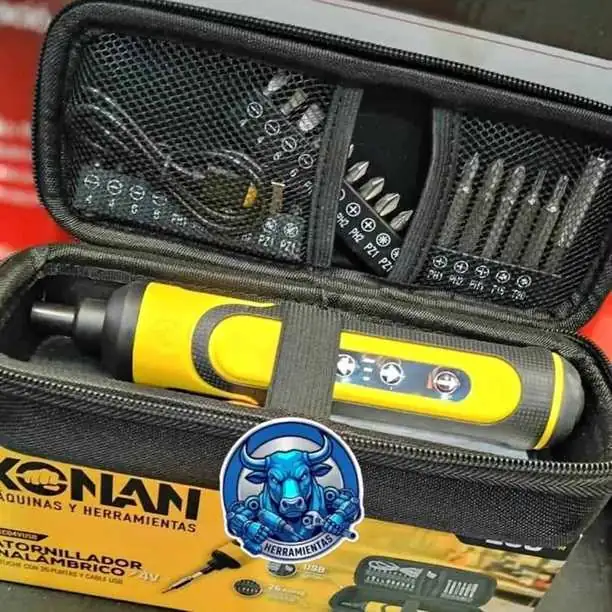 Atornillador Inalámbrico 4V Estuche 26 Puntas y Cable USB KONAN