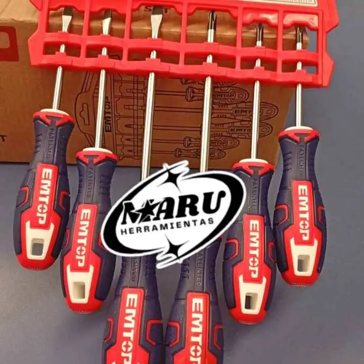 Juego de Destornilladores con Soporte 6 Pzas Mat. Acero Cromo Vanadio EMTOP
